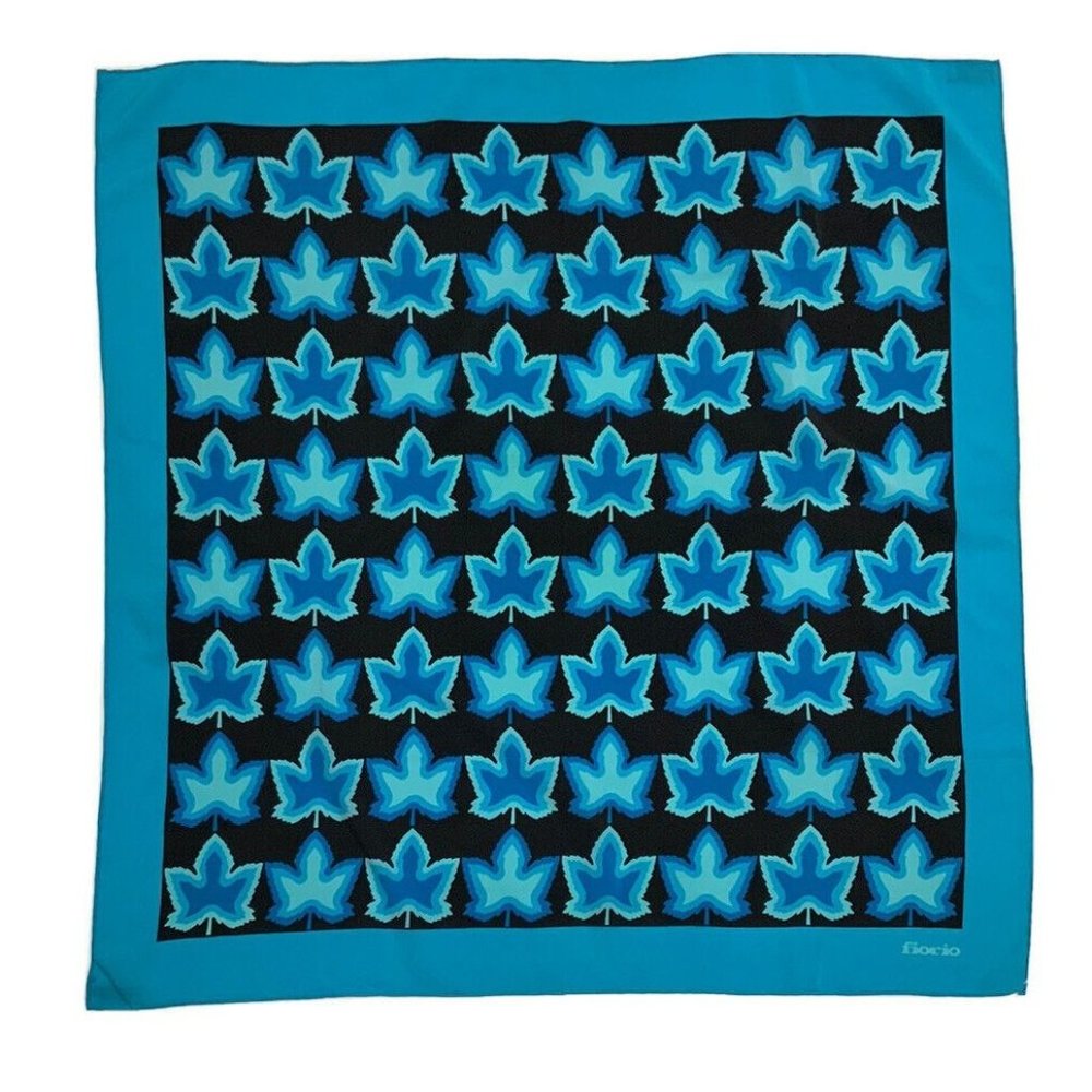 FIORIO MILANO Blue Leaf Silk Scarf ITALY 34.5’’/ 34” EC